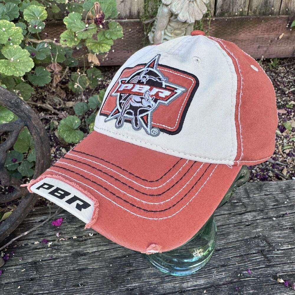 PBR Professional Bull Riders Distressed Rust Orange Cream Cotton Baseball Cap